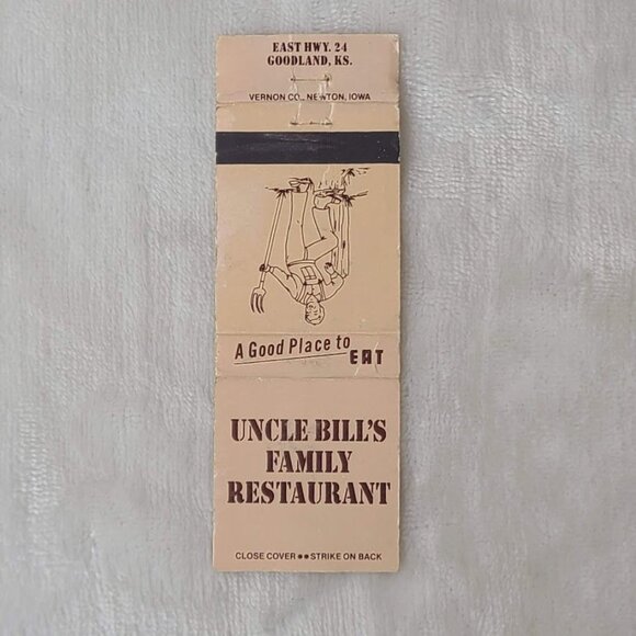 Vtg Matchbook Cover Uncle Bills Family Restaurant Goodland KS Kansas Farmer Art - Picture 3 of 4